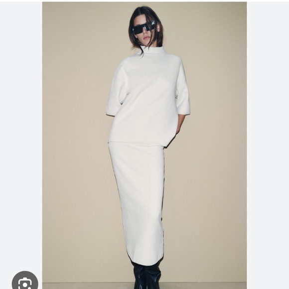 Zara knit mock neck top and midi skirt set SMALL